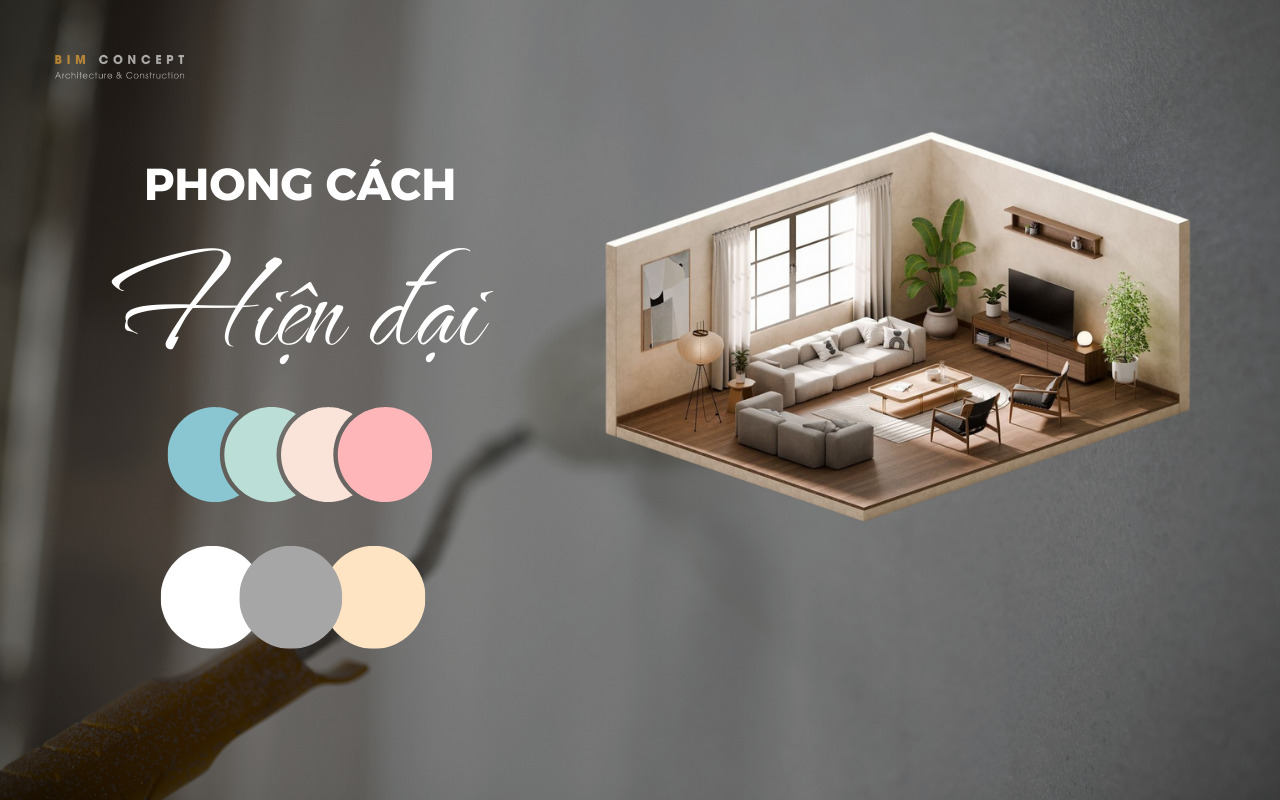 Phong cách hiện đại phù hợp màu sơn trắng, kem, pastel
