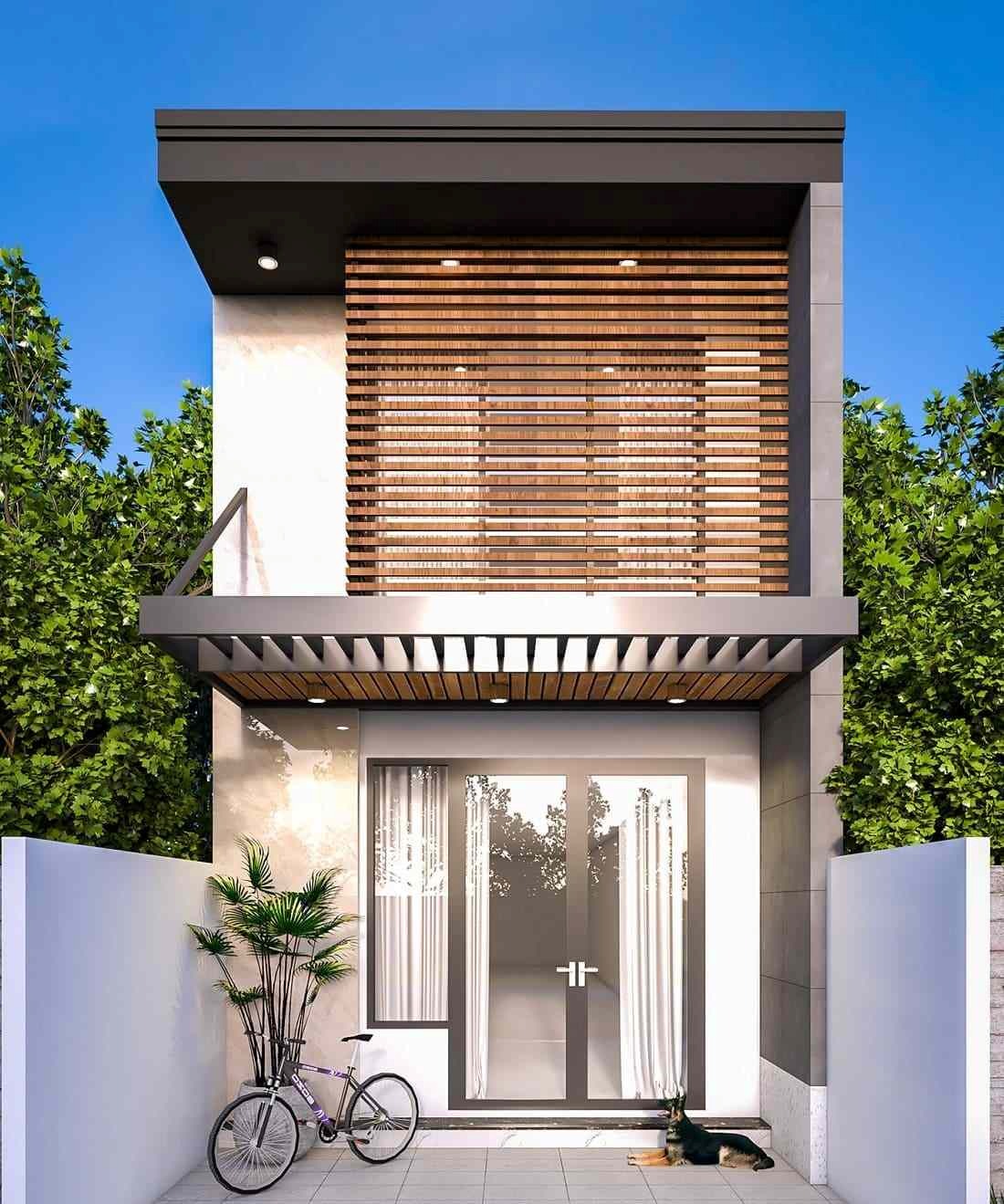 Thiết kế nhà hiện đại, có mái che bằng gỗ