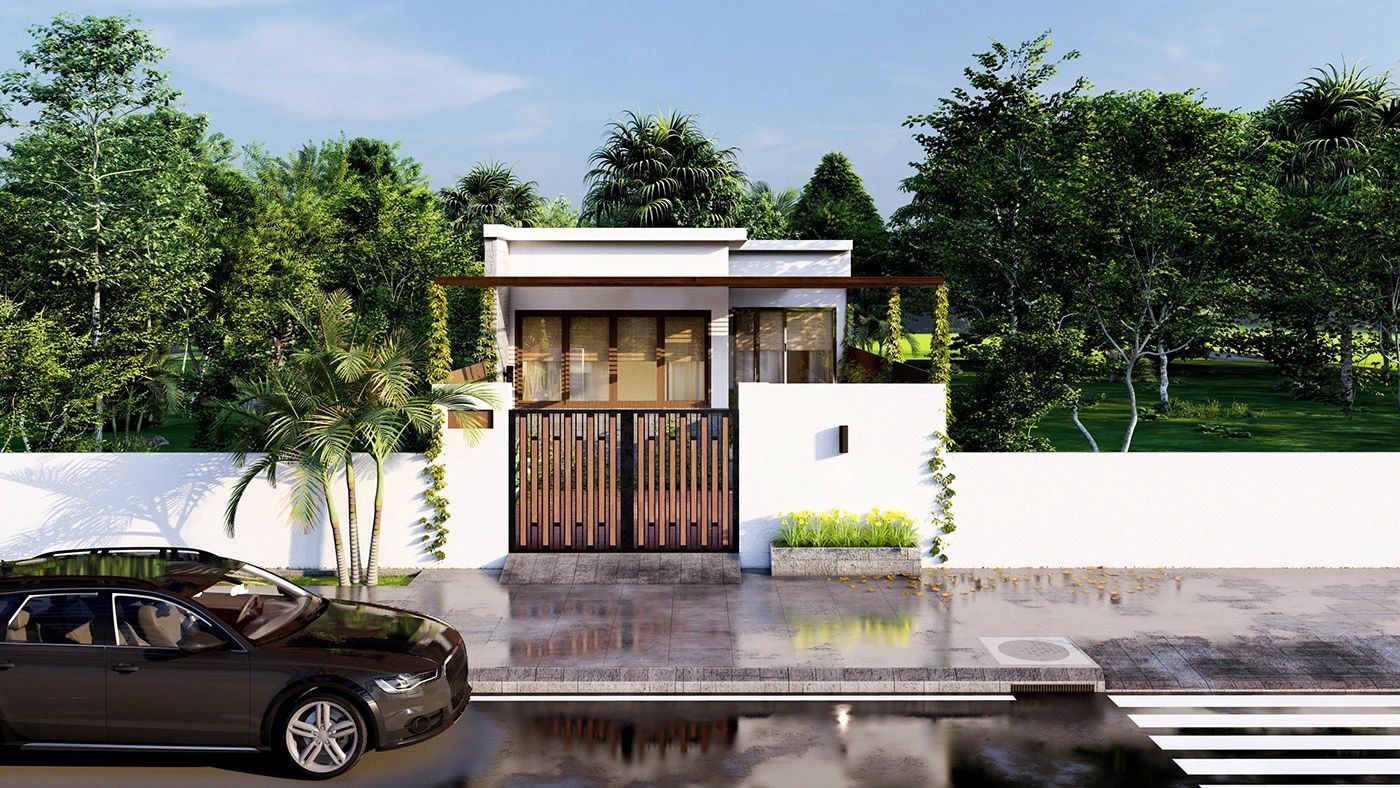 Nhà cấp 4 mái bằng gần gũi với thiên nhiên