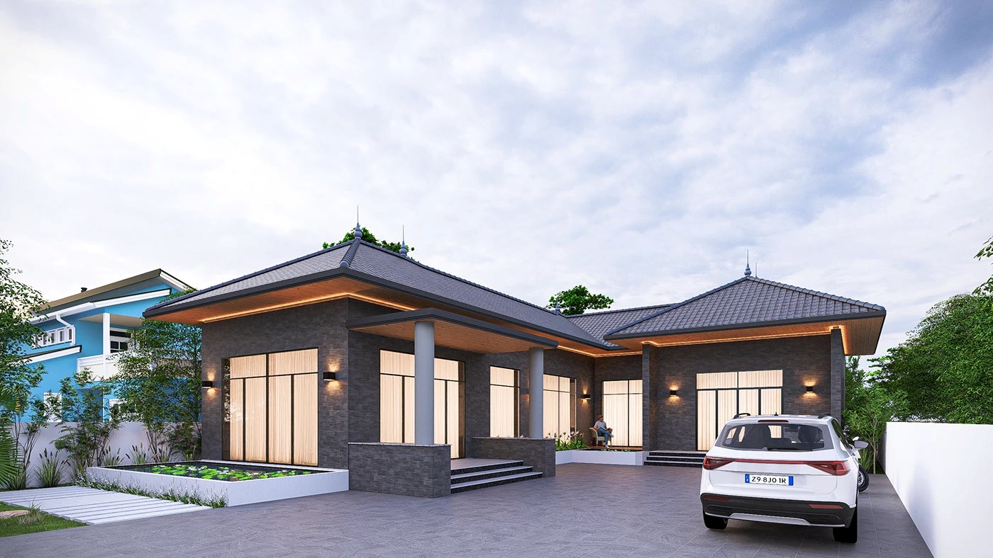 Nhà cấp 4 có mái Nhật thiết kế 4 phòng ngủ độc đáo