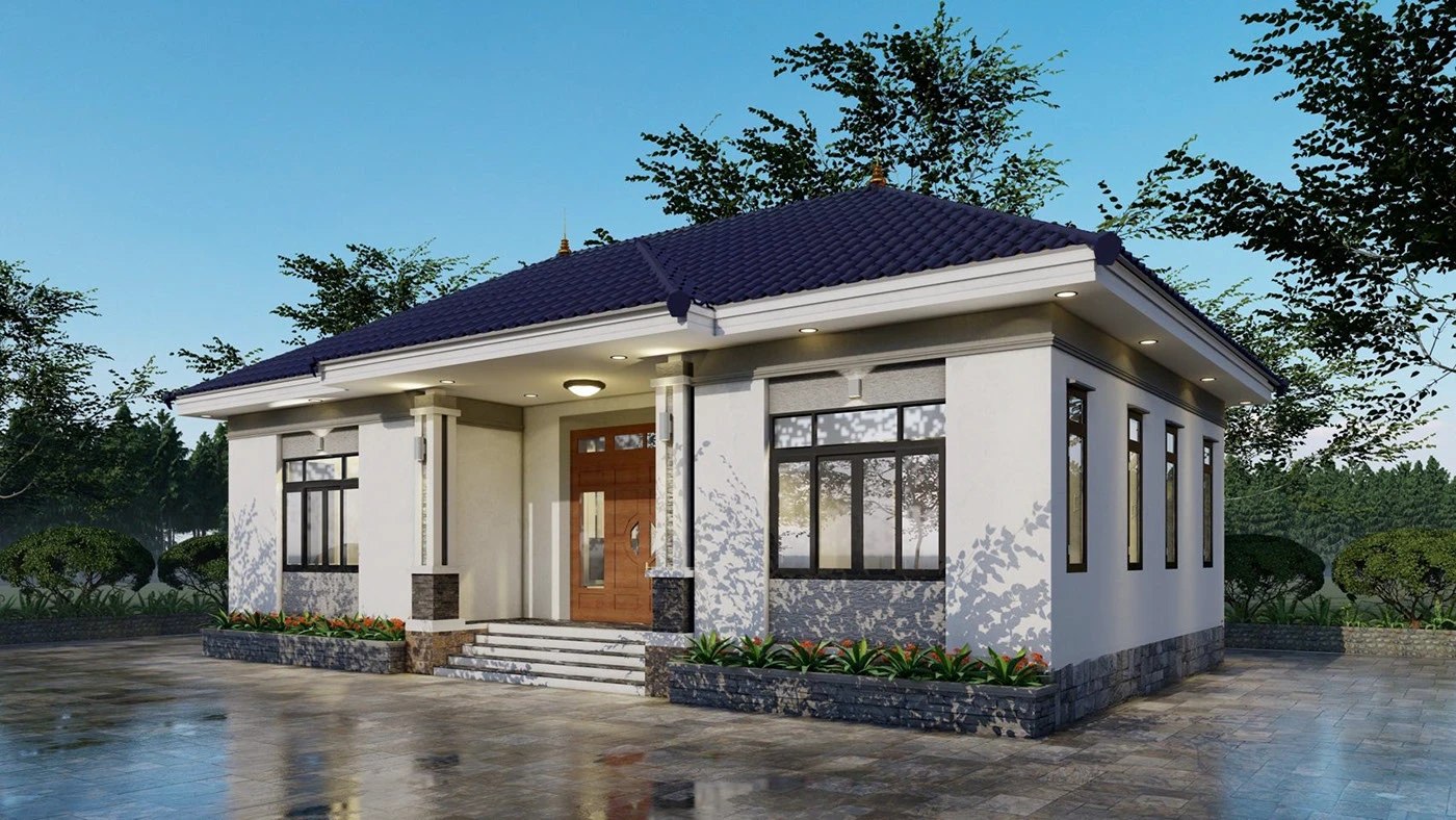 Nhà cấp 4 mái Nhật 500 triệu với hai cửa sổ lớn