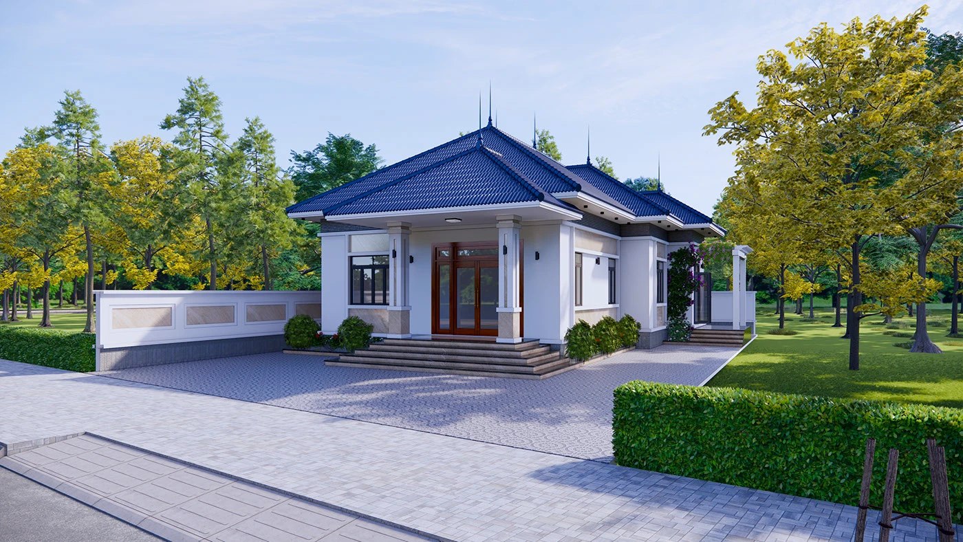 Nhà cấp 4 mái Nhật ở nông thôn có sân vườn