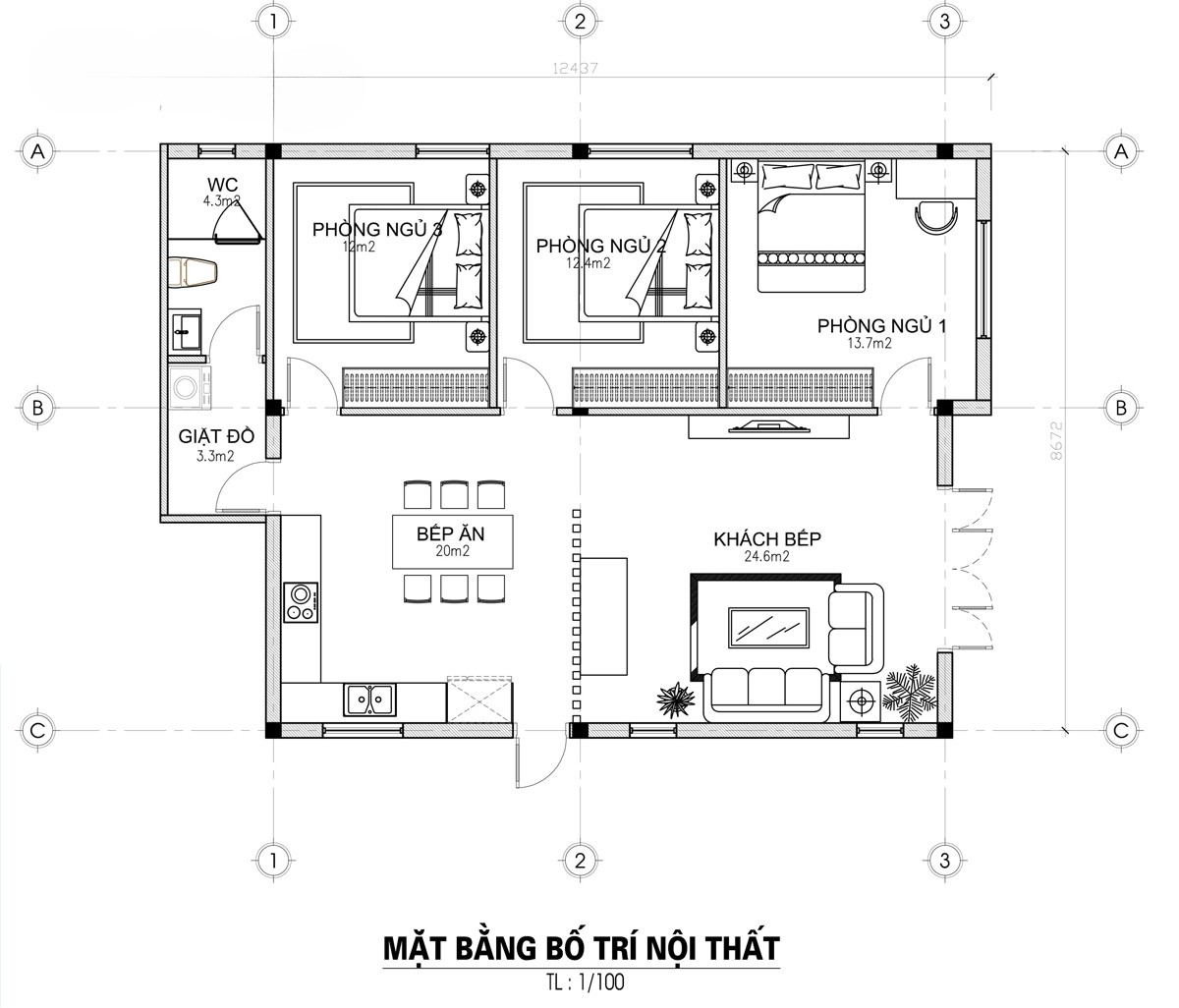 Bản vẽ bố trí mặt bằng nhà cấp 4 hiện đại