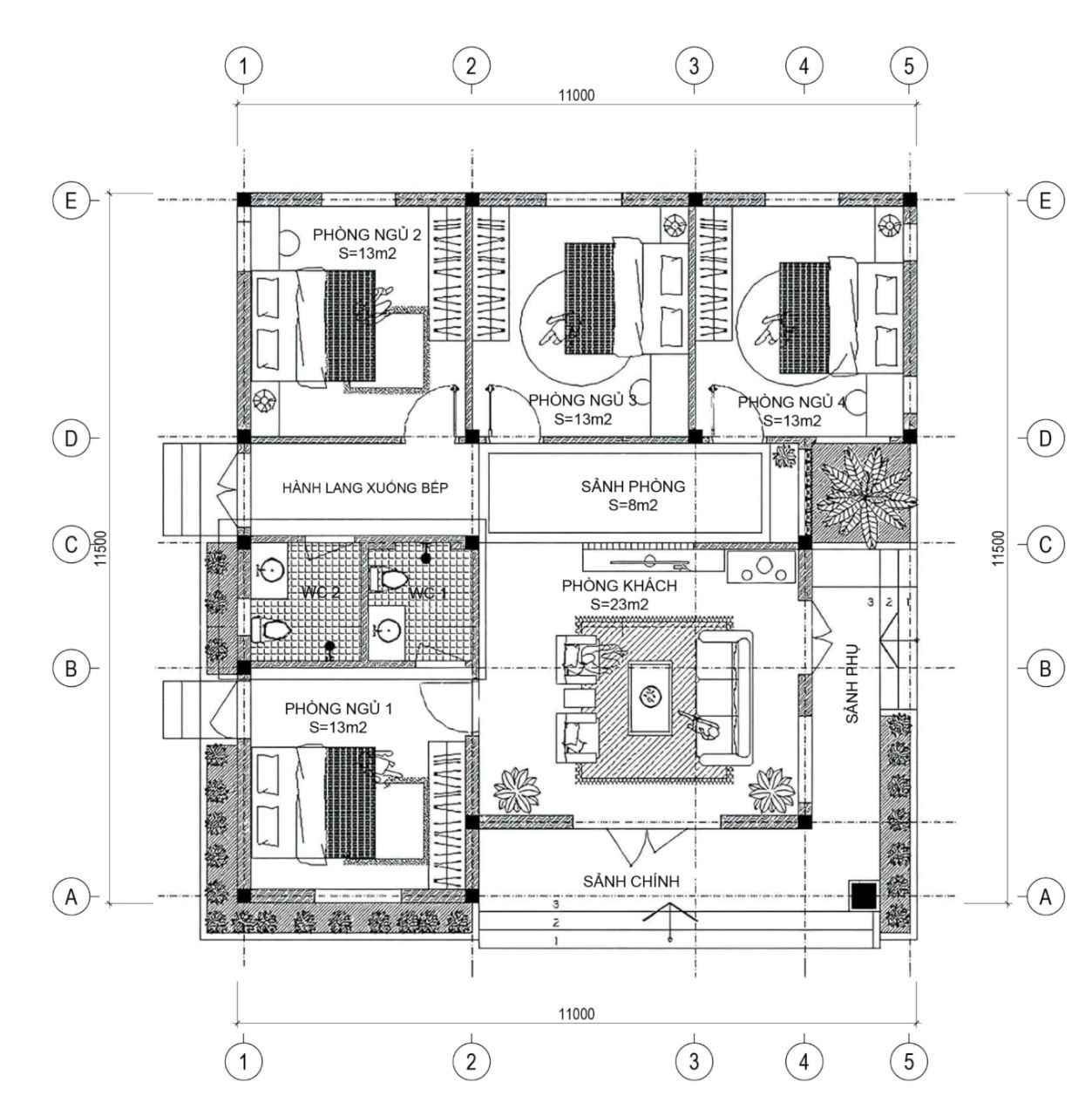 Bản vẽ bố trí mặt bằng nhà cấp 4 tiện nghi