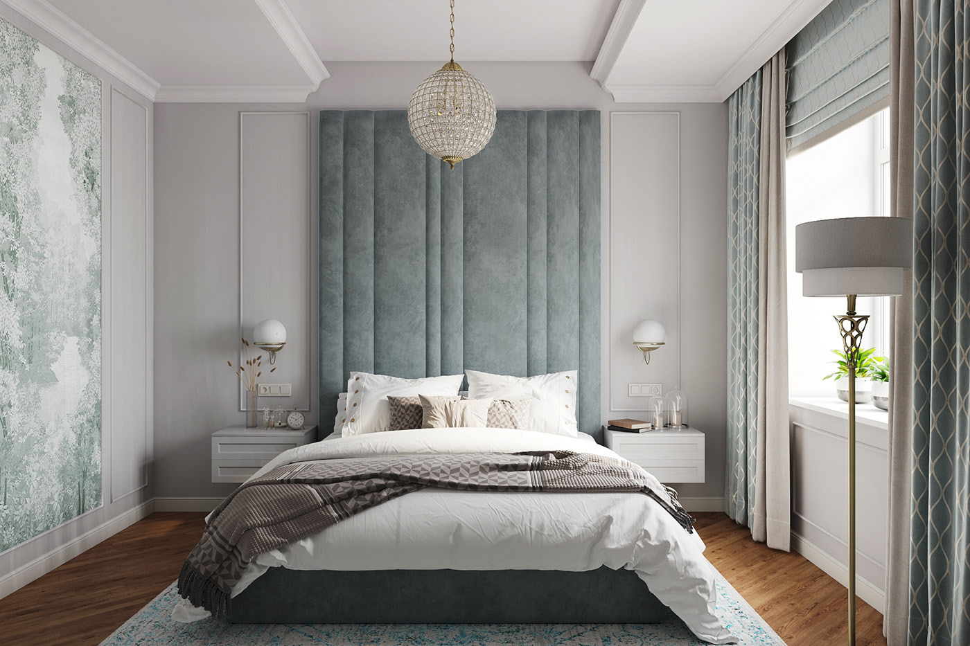 Phối hợp màu xám với điểm nhấn xanh pastel