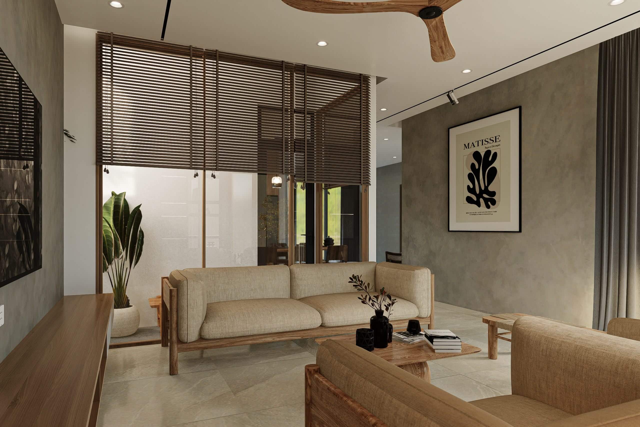 Phòng khách ấm cúng với ghế sofa lớn