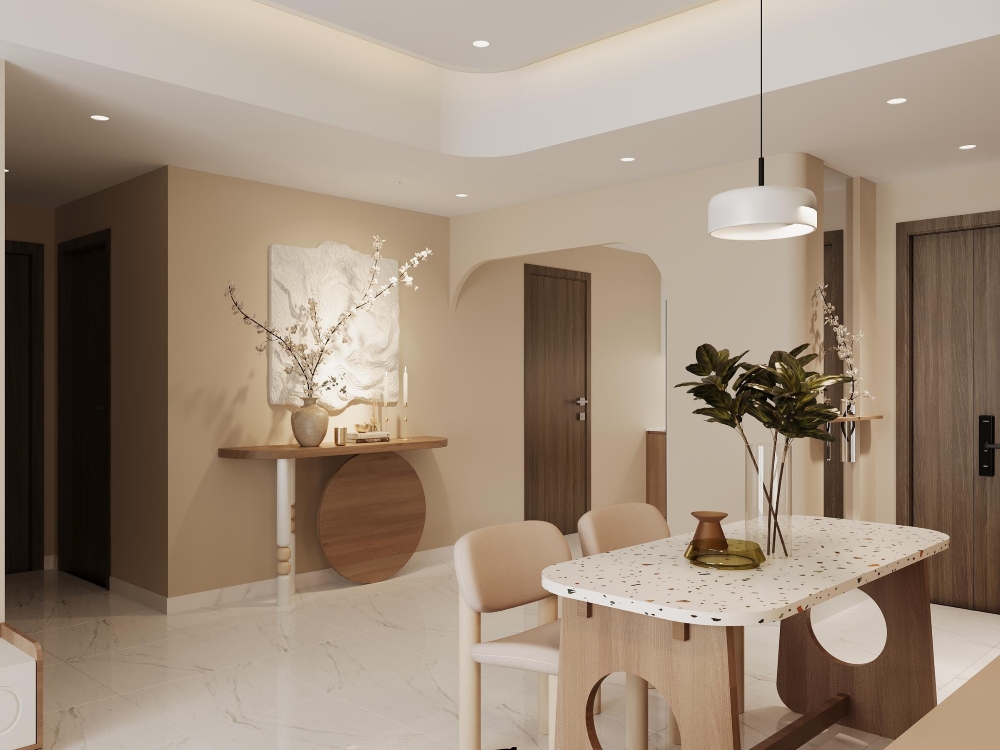 Phòng khách kết hợp bàn thờ gỗ thanh lịch