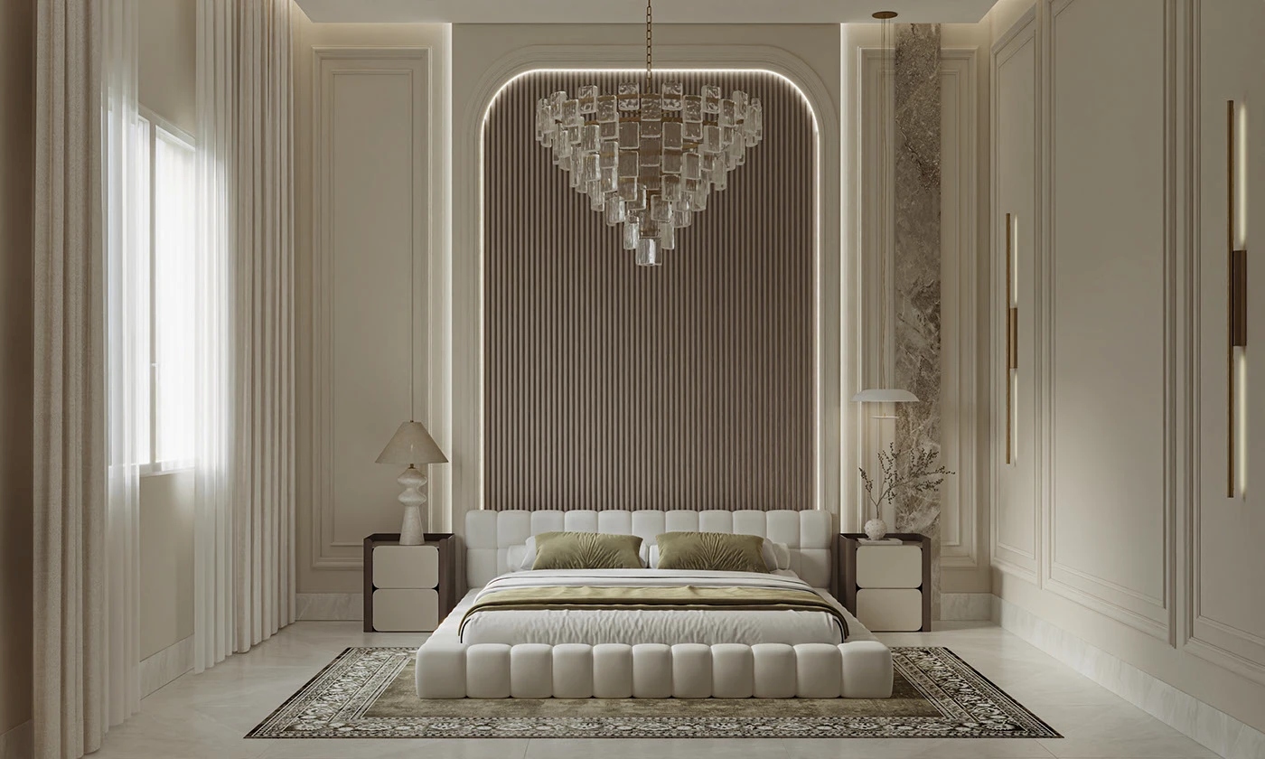 Phòng ngủ 20m2 phong cách Tân Cổ Điển san trọng
