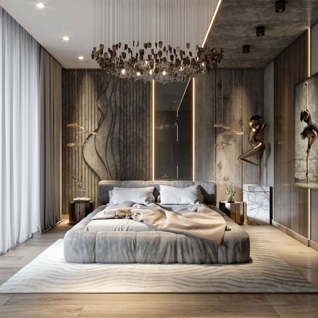 Phòng ngủ cao cấp tường ốp đá