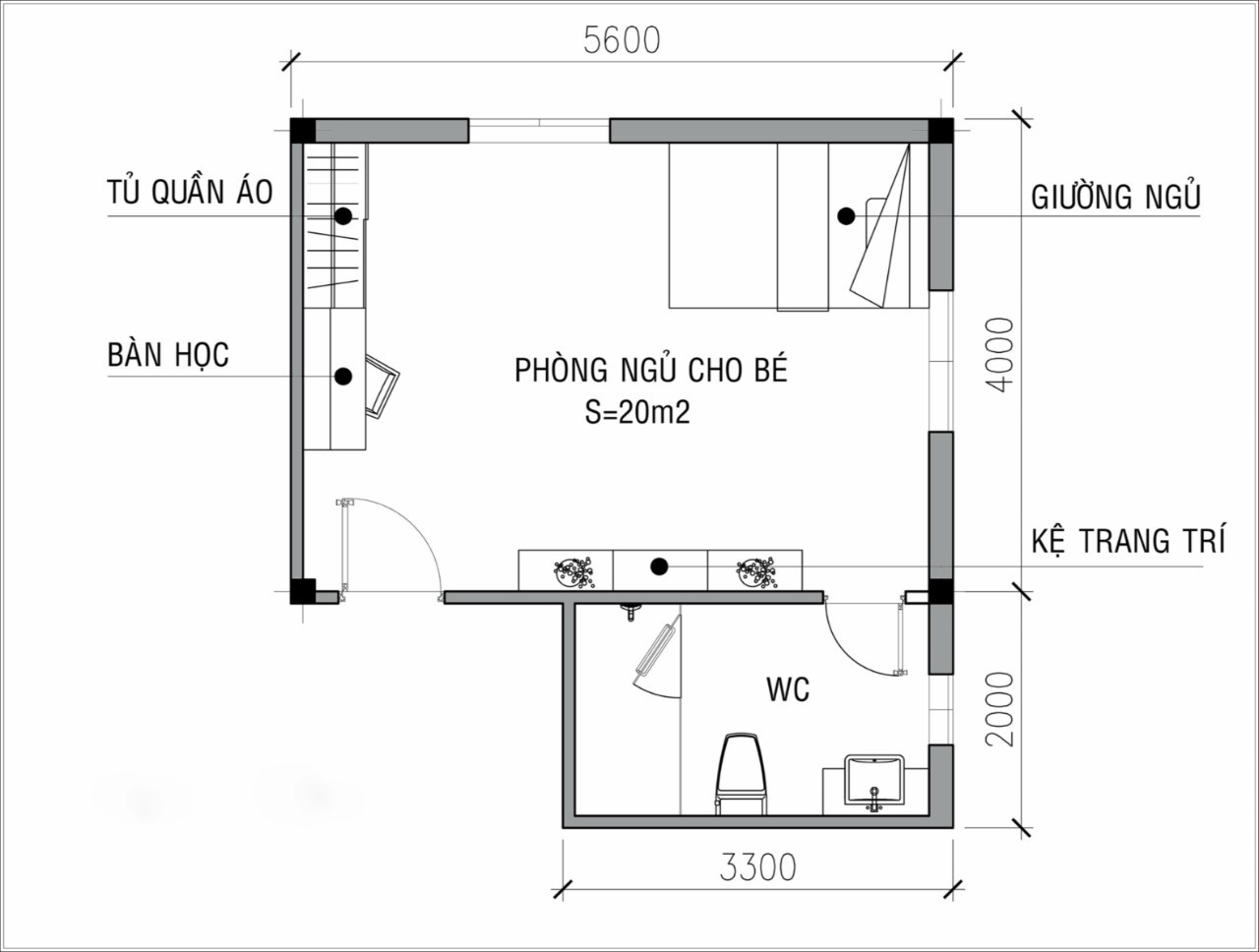 Thiết kế phòng ngủ có nhà vệ sinh theo bản vẽ để đảm bảo tính khoa học