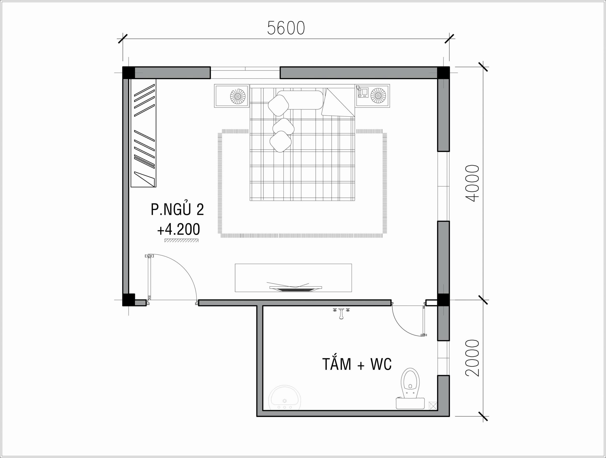 Gợi ý bản vẽ phòng ngủ có nhà vệ sinh