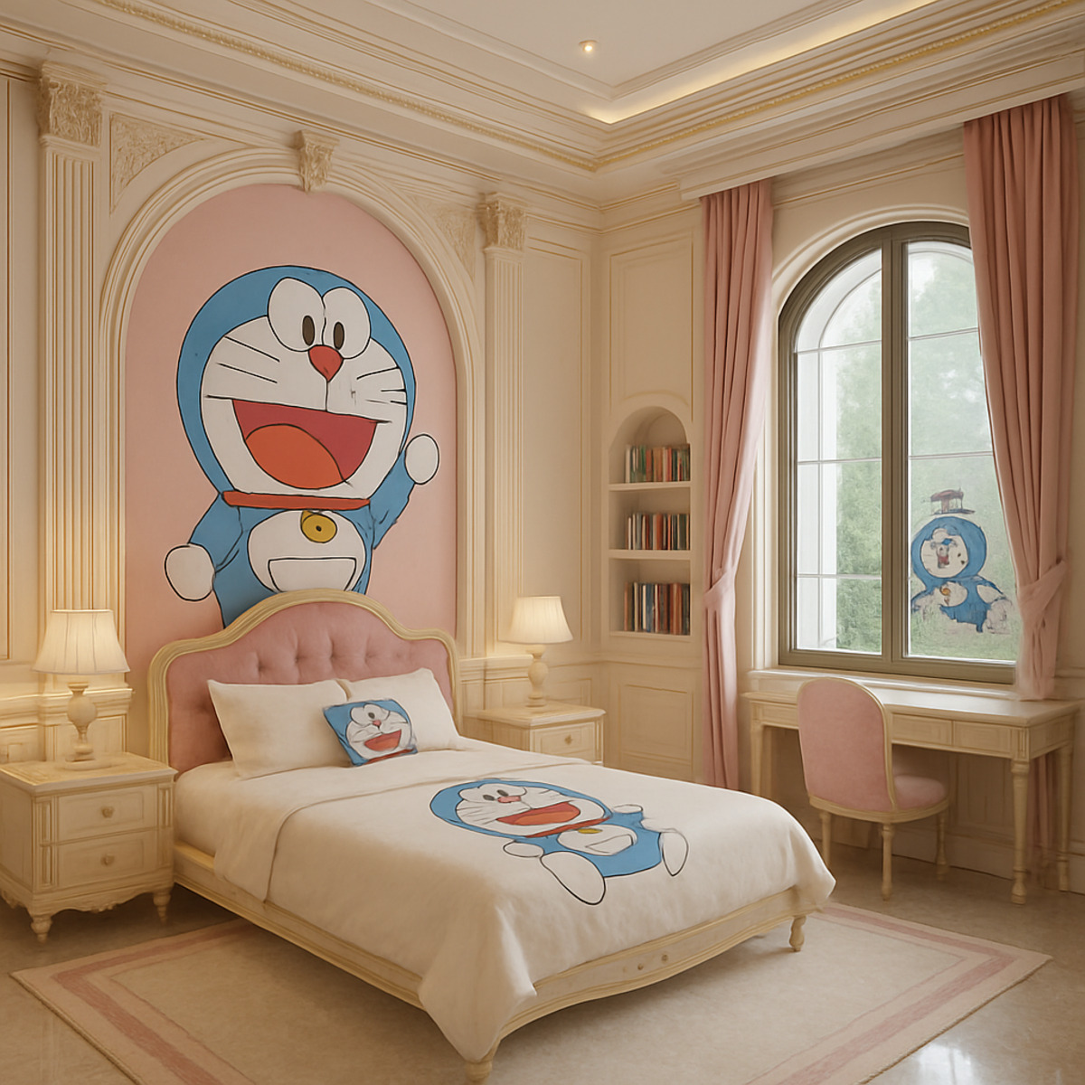 Phòng ngủ Doremon pastel nhẹ nhàng cho bé gái đáng yêu