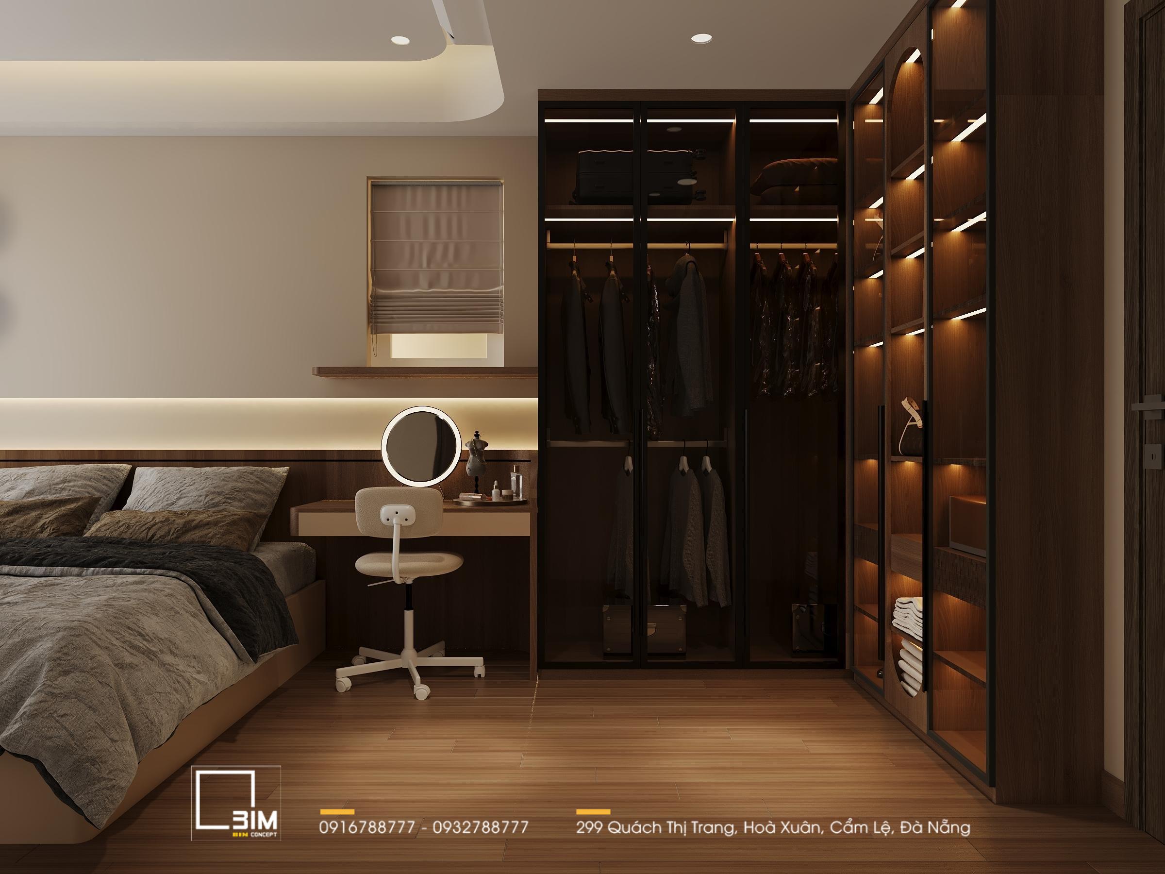 Thiết kế nội thất căn hộ 80m2, phòng ngủ master sang trọng
