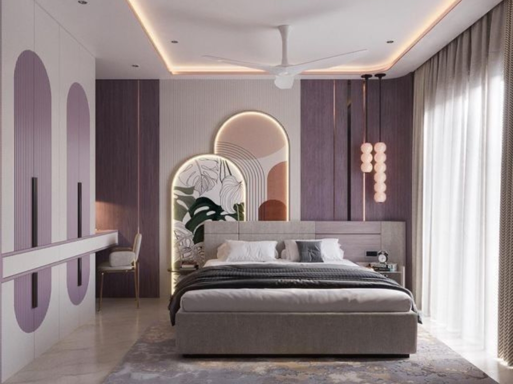 Phòng ngủ màu tím than cho cặp vợ chồng