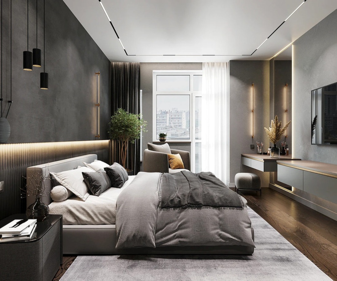 Phòng ngủ hiện đại với bàn trang điểm lớn