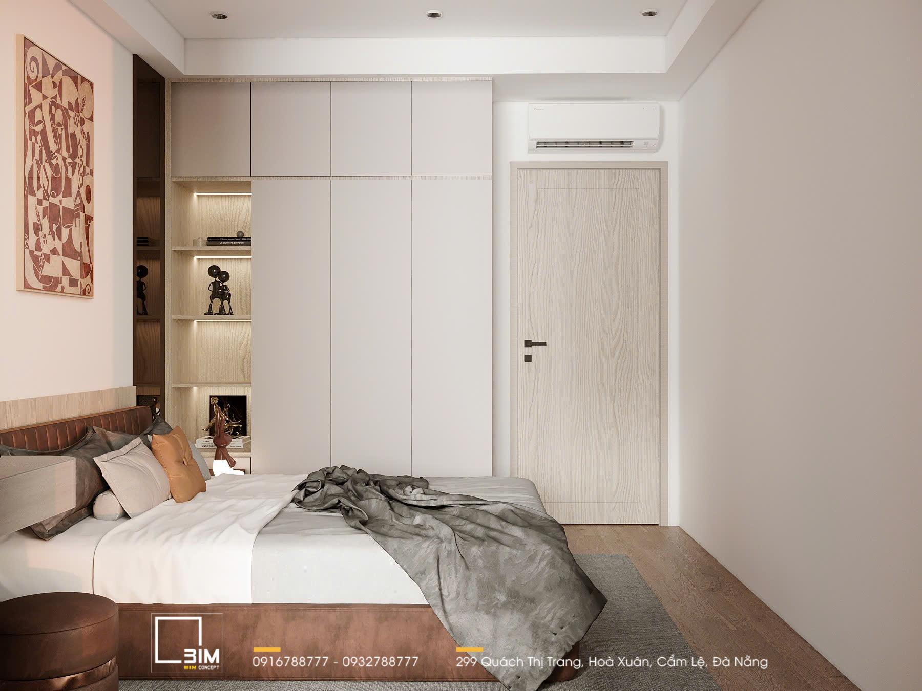 Phòng ngủ tinh tế tông màu trắng chủ đạo tạo cảm giác hài hòa