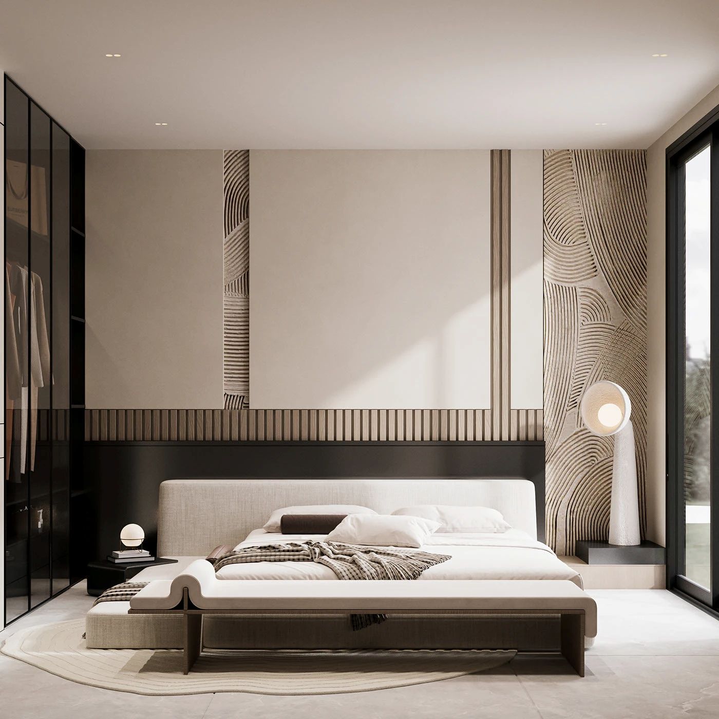 Phòng ngủ 20m2 tối giản với ánh sáng từ cửa sổ lớn