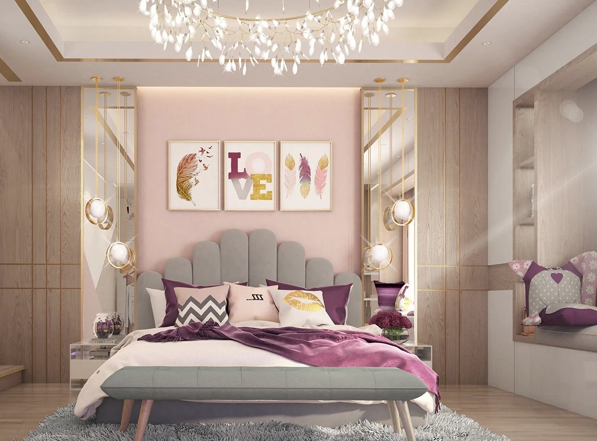 Phòng ngủ màu tím hồng hiện đại và tinh tế