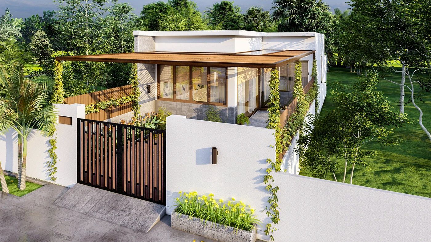 Thiết kế nhà cấp 4 chữ L tối ưu diện tích