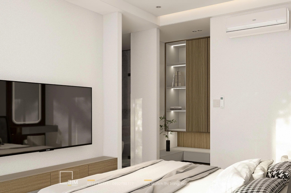 Thiết kế nội thất biệt thự 3 tầng phòng ngủ hiện đại với TV