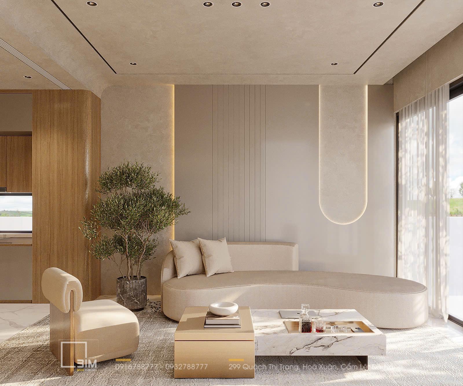 Thiết kế nội thất biệt thự 3 tầng, sofa cong độc đáo