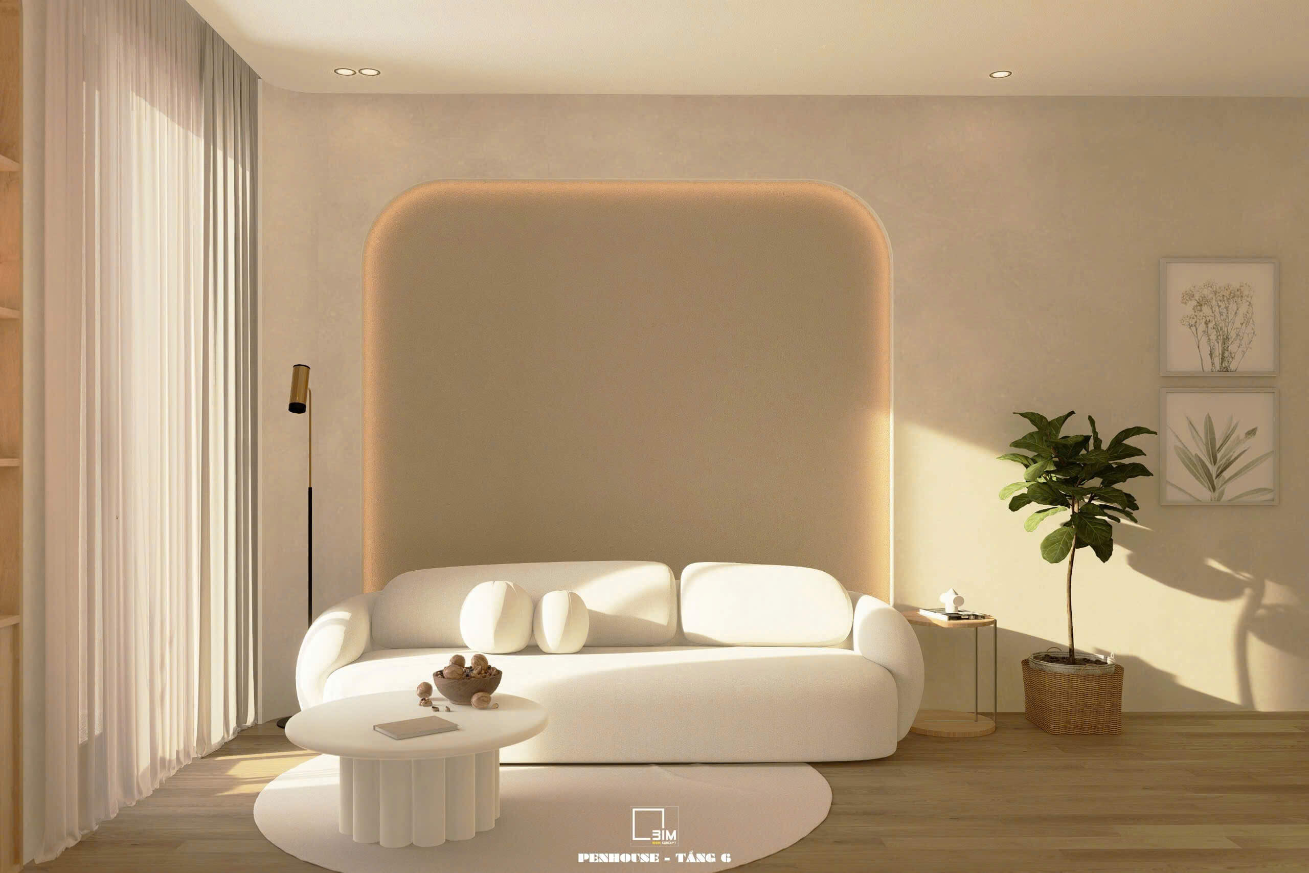 Thiết kế nội thất căn hộ penthouse tối giản, ấm cúng.