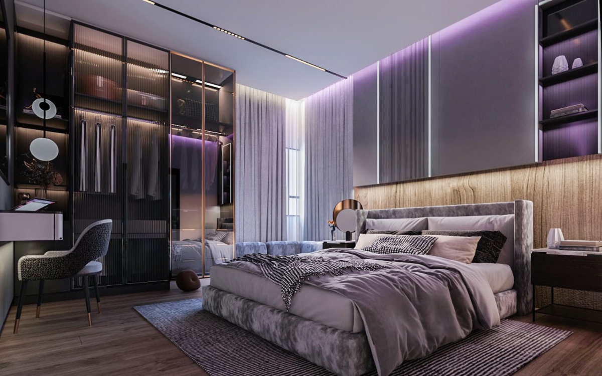 Thiết kế nội thất phù hợp cho phòng ngủ màu tím