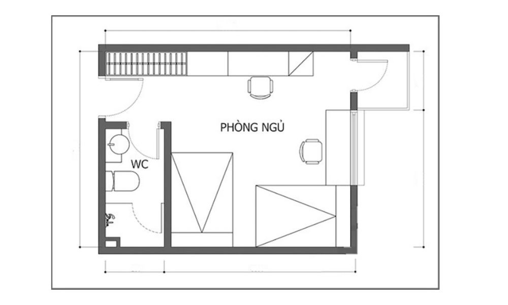 Bản vẽ thiết kế phòng ngủ 15m2 đơn giản, tiện nghi