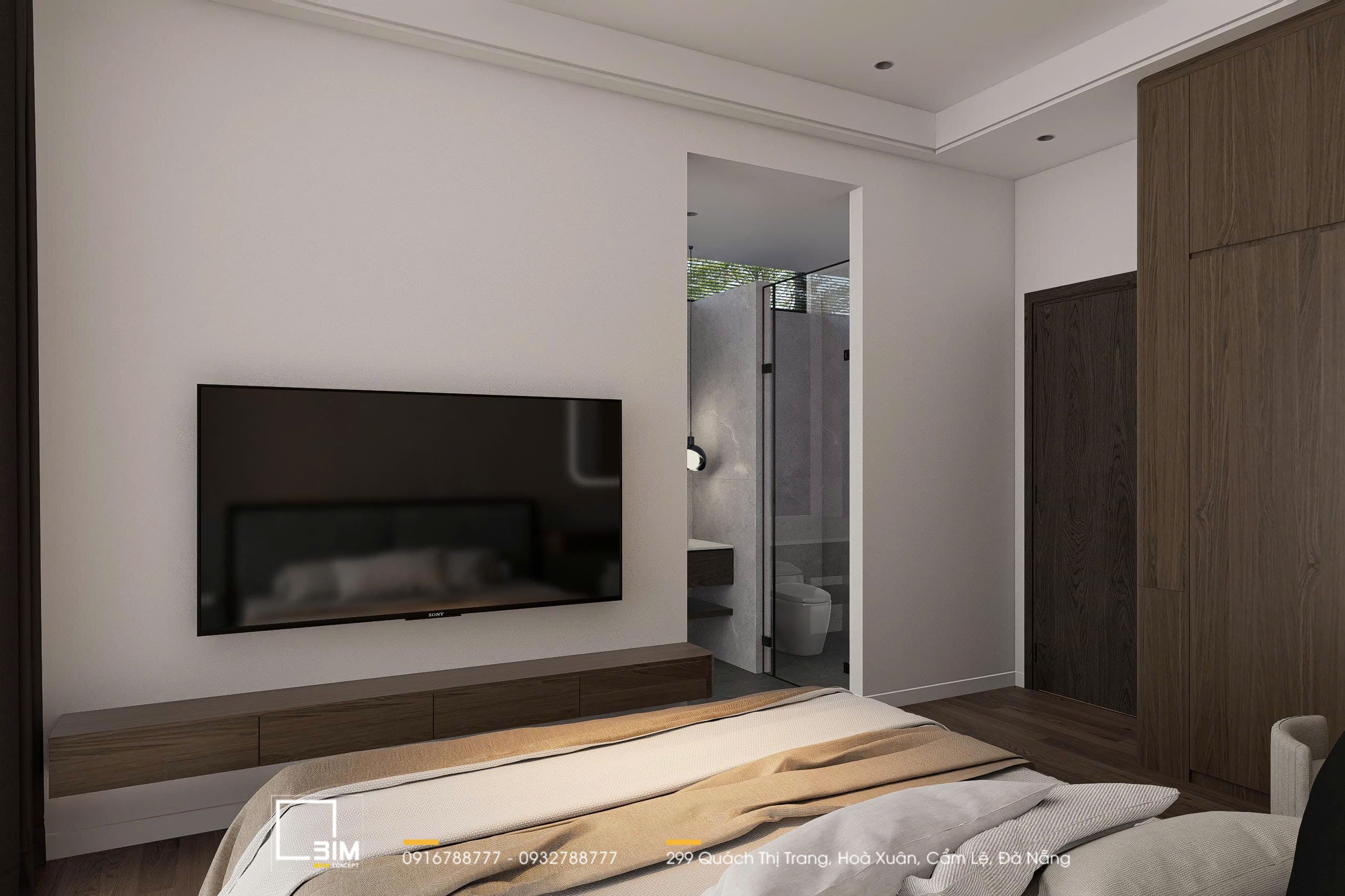Thiết kế phòng ngủ thông minh, kết hợp tủ và kệ tivi