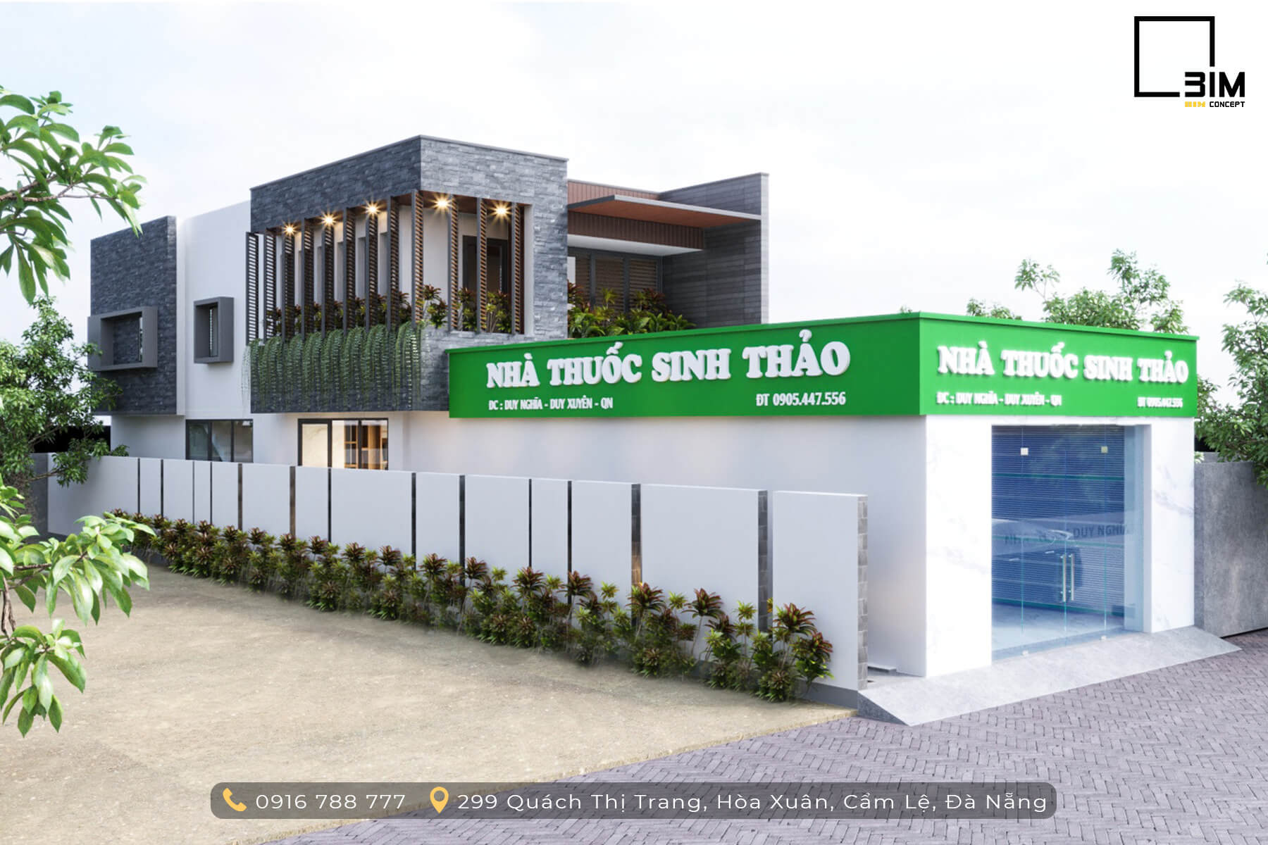 Toàn cảnh phối cảnh kiến trúc nhà phố 2 tầng