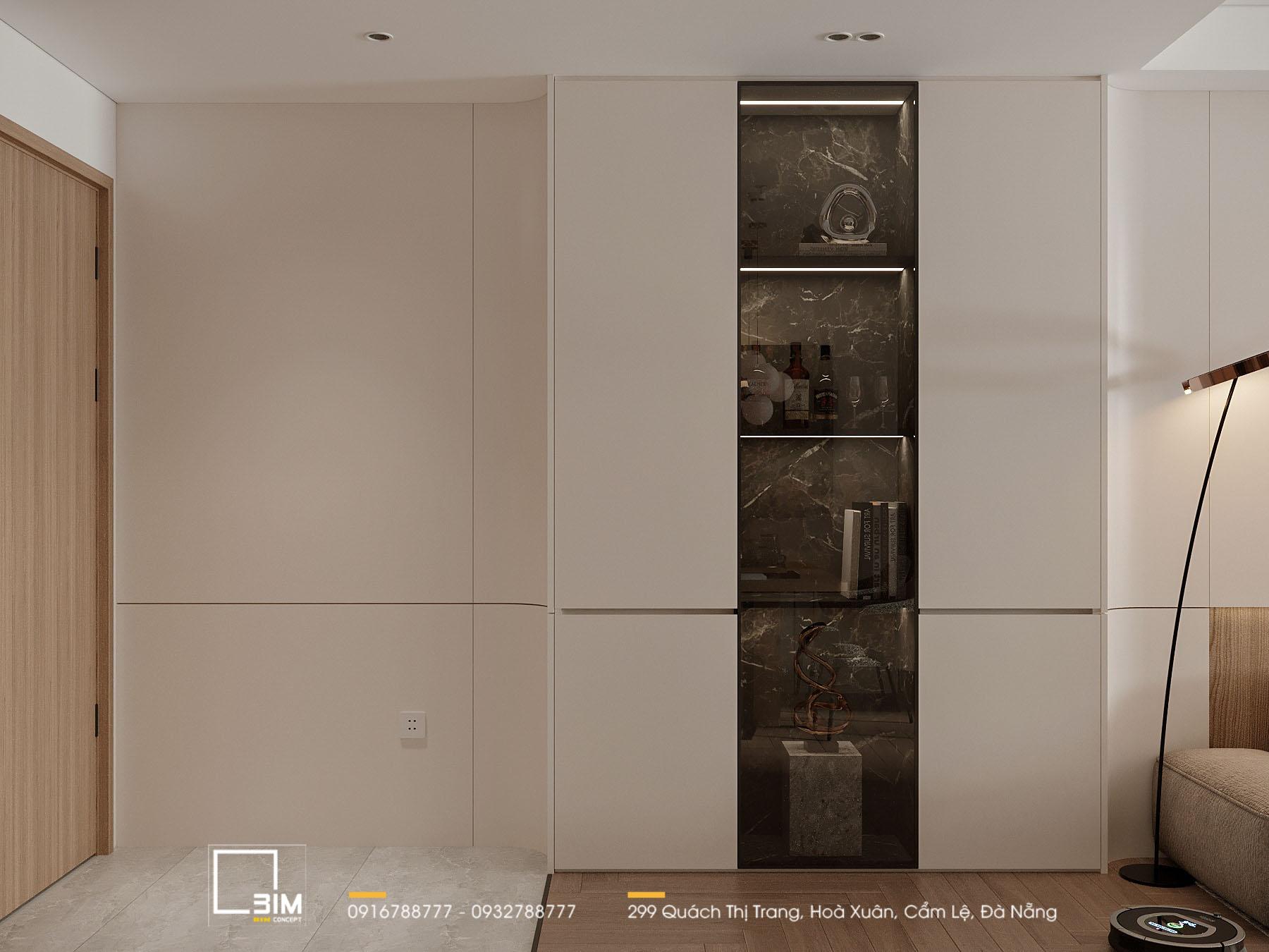 Tủ trang trí phòng khách tích hợp đèn LED, nổi bật