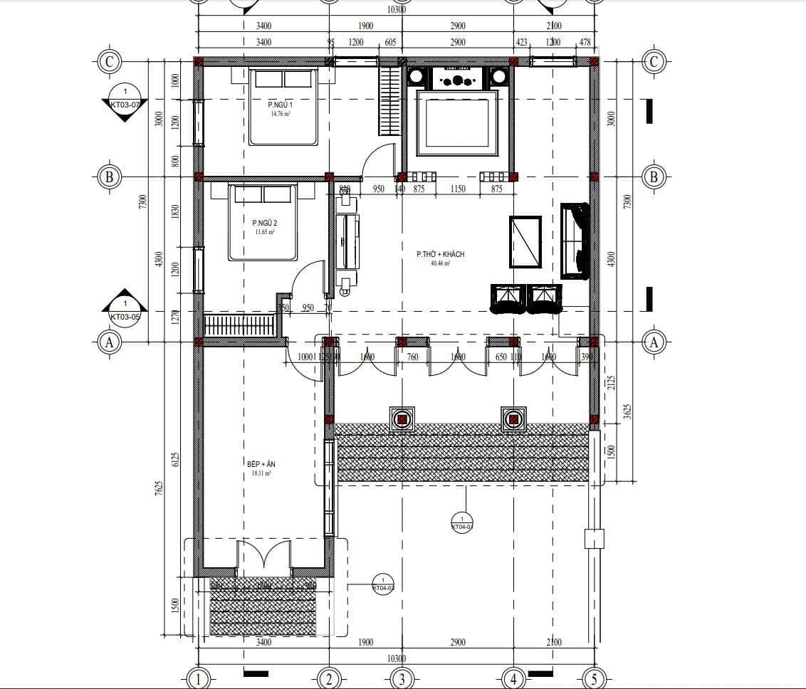 Bản vẽ nhà cấp 4 mái tôn đẹp 2 phòng ngủ