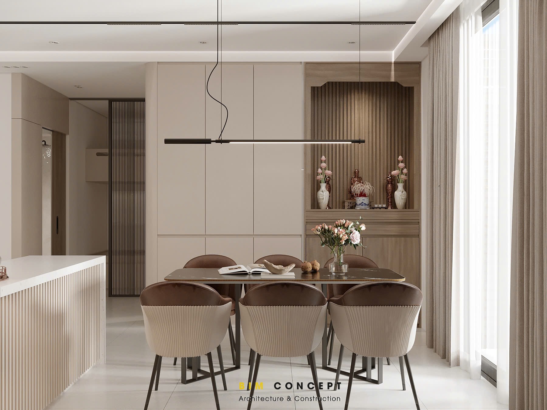 Khu vực bàn ăn và tủ thờ chung cư