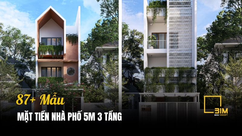 Thiết kế mặt tiền nhà phố 5m 3 tầng