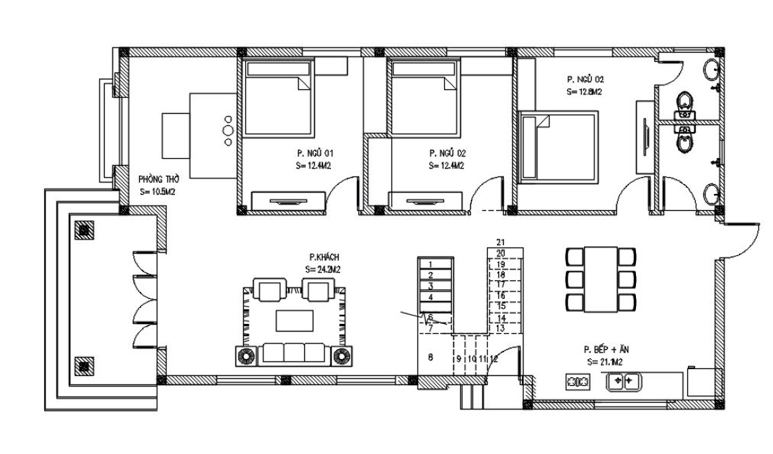 Bản vẽ nhà cấp 4 mái Nhật 3 phòng ngủ 300 triệu