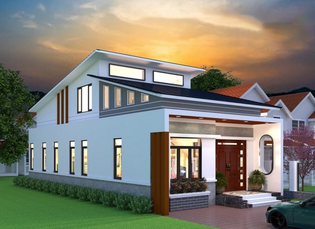 Nhà cấp 4 4 phòng ngủ với kiểu dáng mái lệch độc đáo