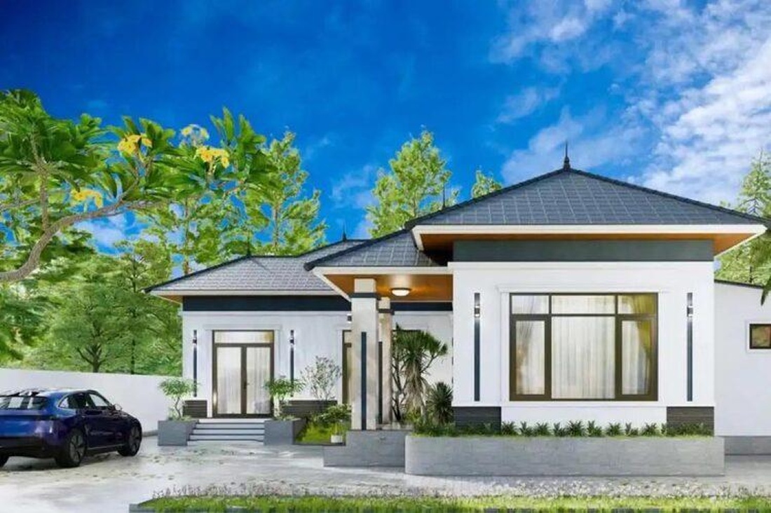 Nhà cấp 4 chữ L mái tôn tối giản