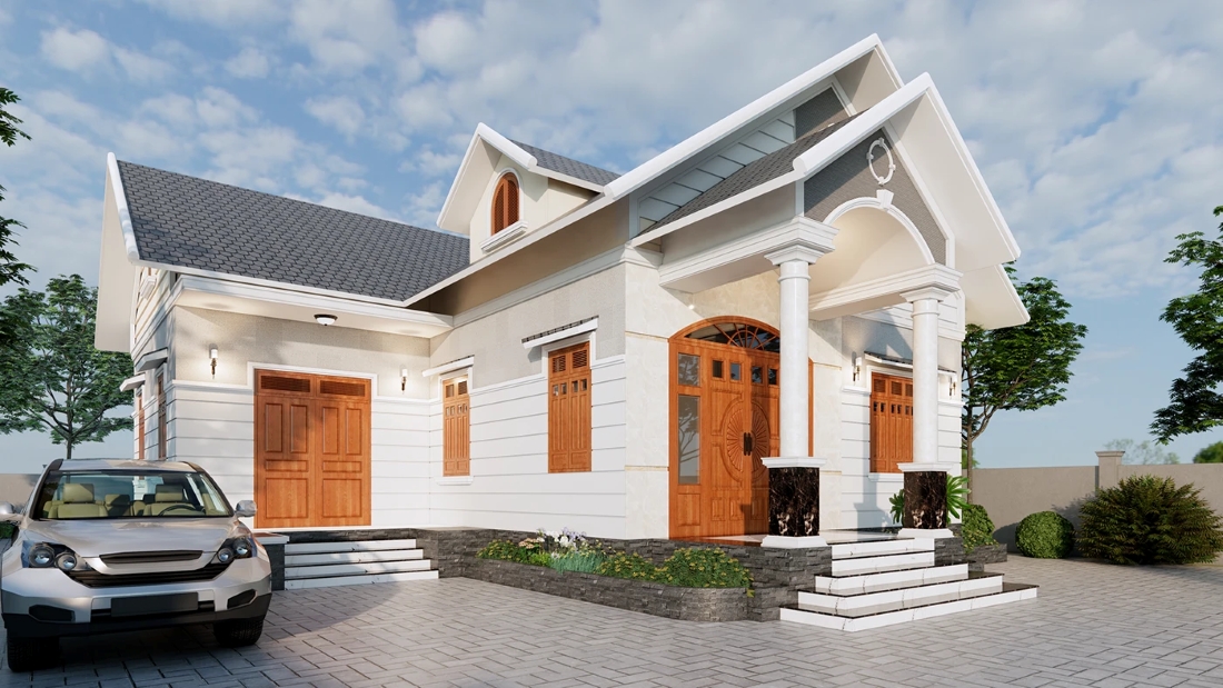 Nhà cấp 4 chữ L mái Thái 3 phòng ngủ