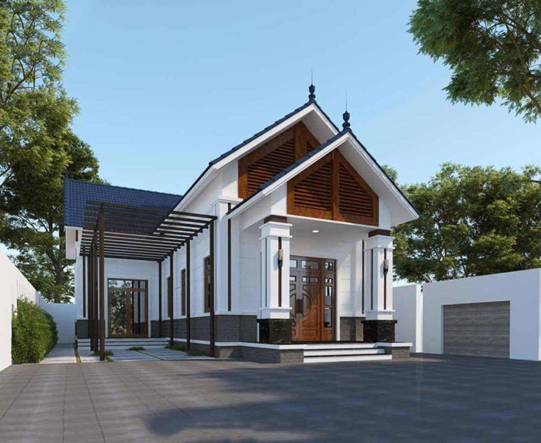 Nhà cấp 4 chữ L mái tôn có gara ô tô