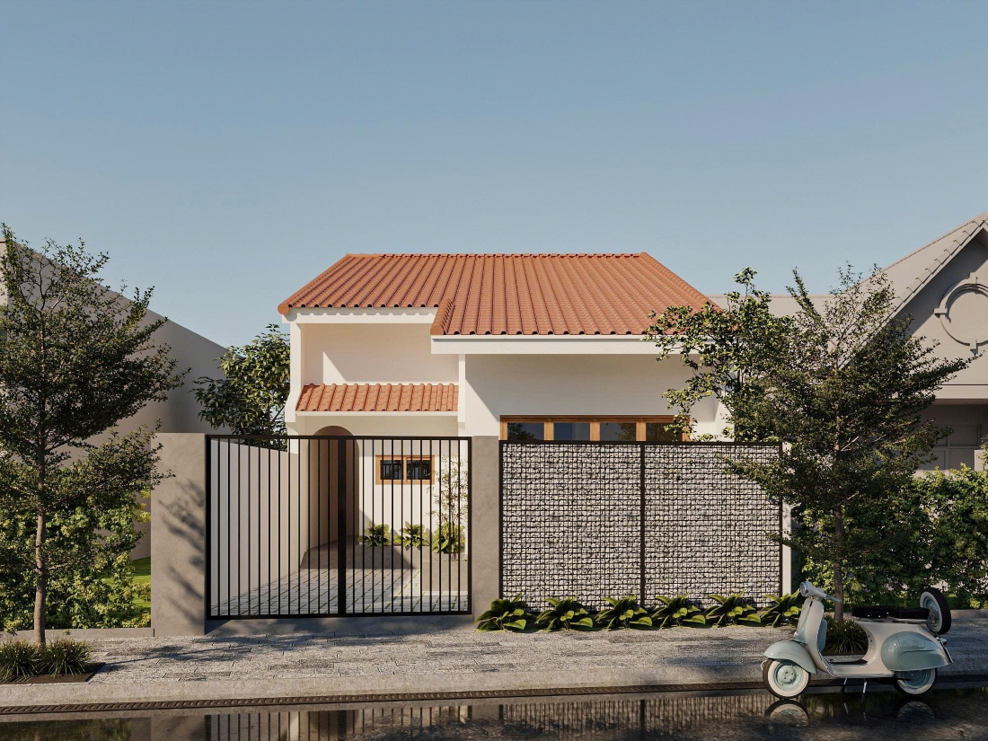 Nhà cấp 4 chữ L mái tôn hiện đại