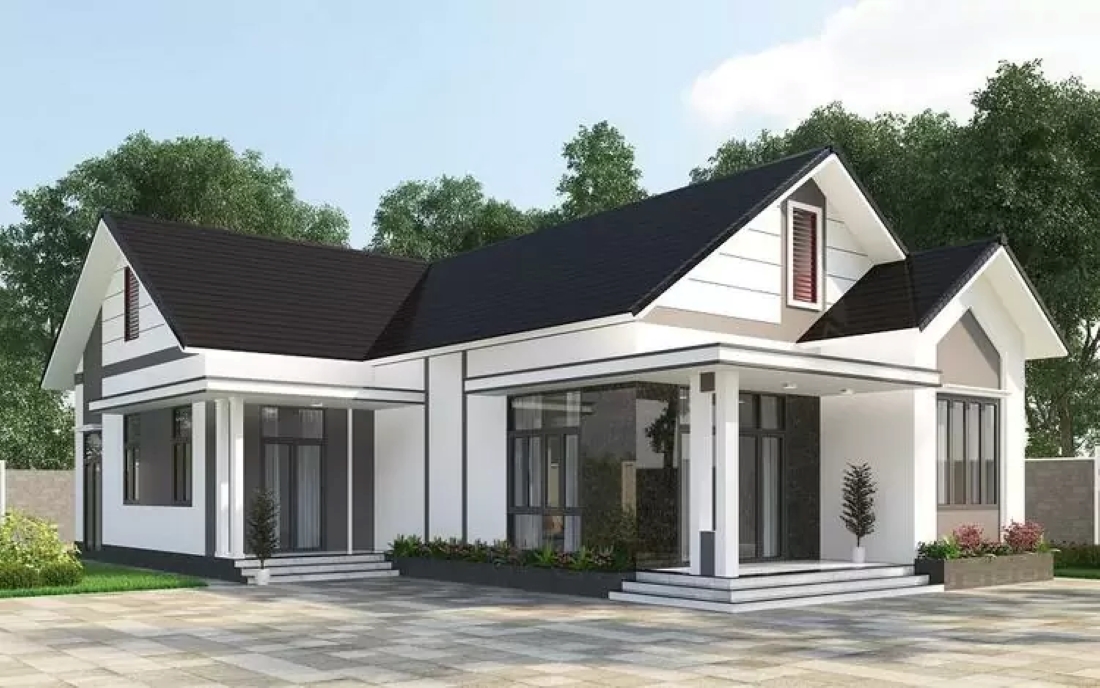 Nhà cấp 4 chữ L mái tôn hiện đại