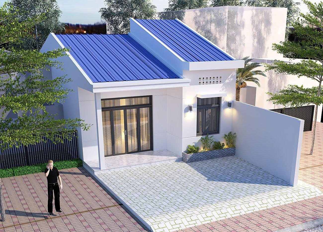 Nhà cấp 4 chữ L mái tôn tối giản