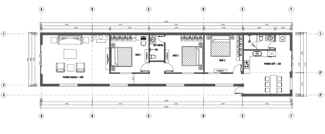 Bản vẽ nhà cấp 4 hình chữ L 3 phòng ngủ 300 triệu