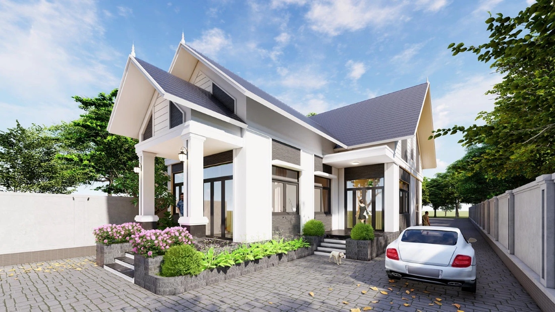 Nhà cấp 4 mái Thai chữ L phong cách hiện đại