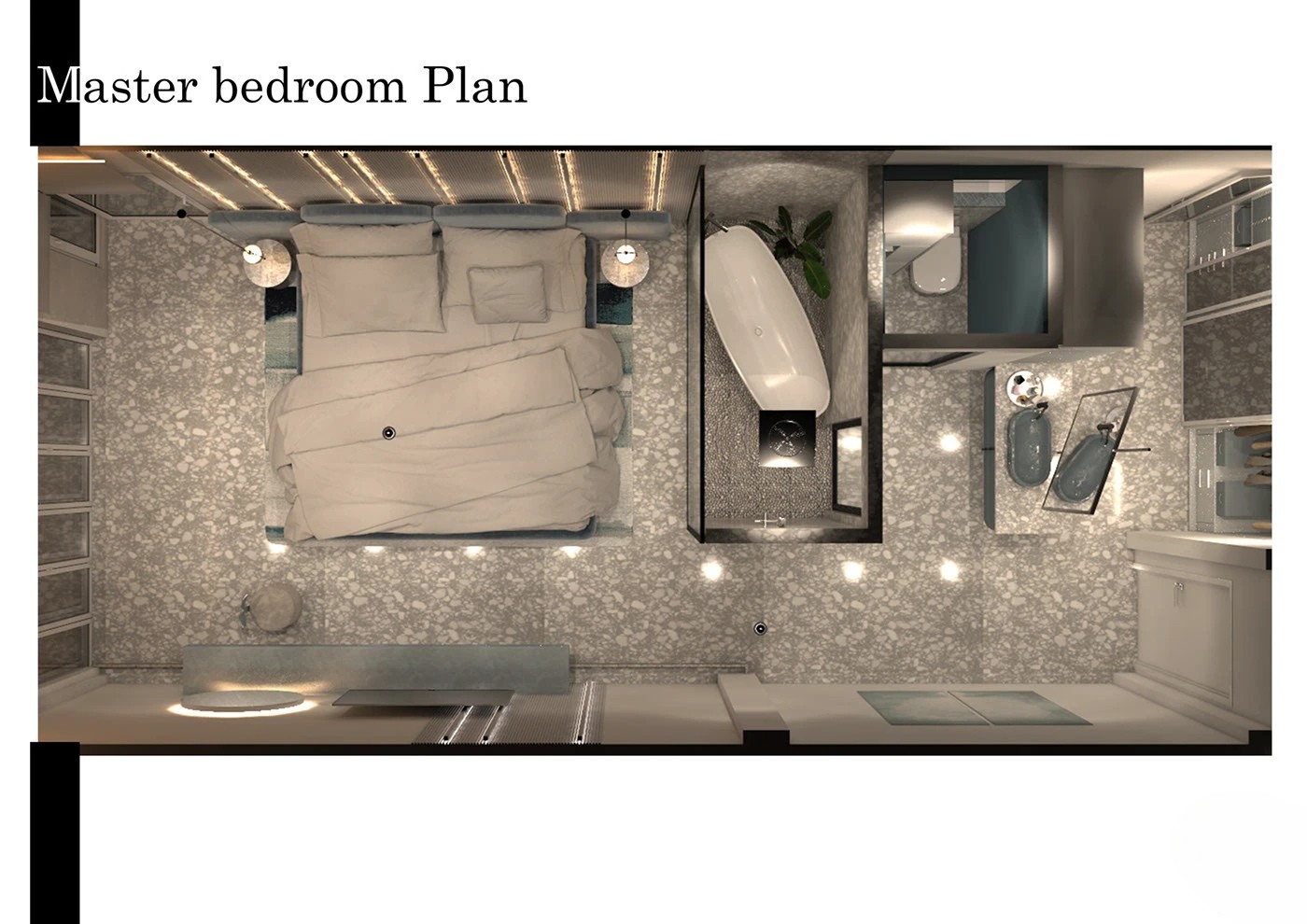 3D mặt bằng phòng ngủ có toilet