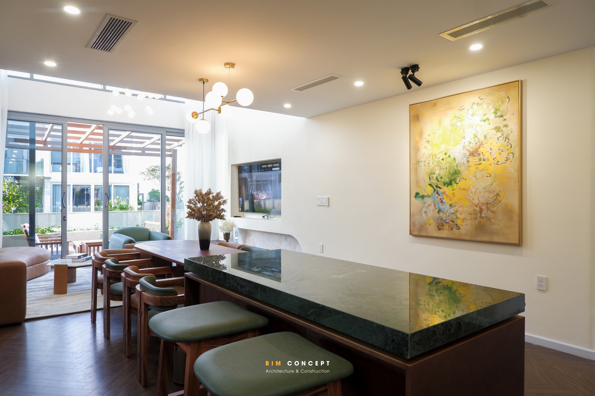 Thi công nội thất phòng bếp biệt thự tối ưu ánh sáng