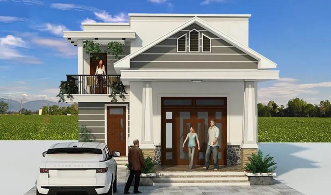 Thiết kế nhà cấp 4 gác lửng dạng chữ L tối ưu diện tích