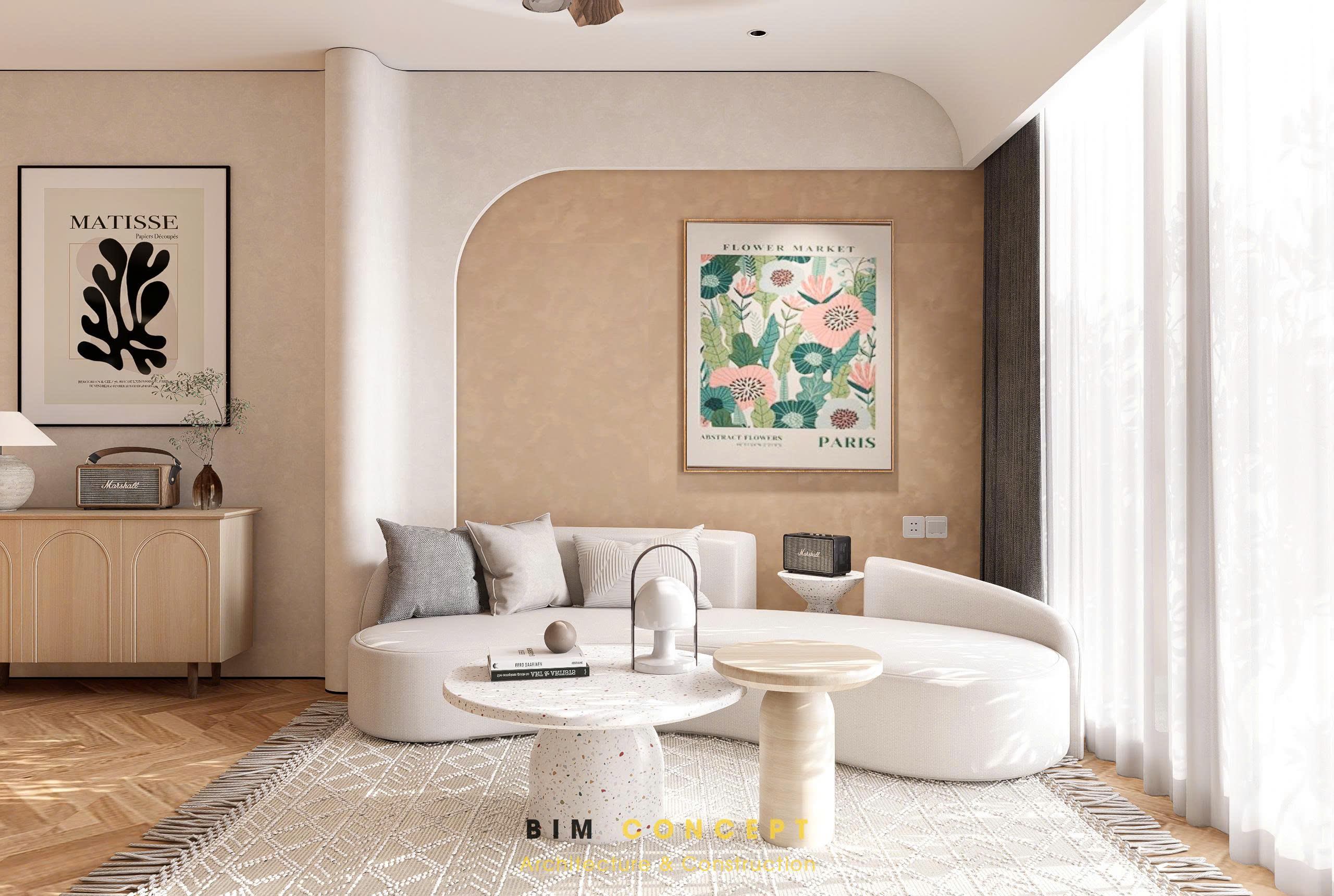 Thiết kế nội thất căn hộ với phòng khách hiện đại sáng