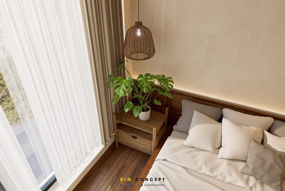 Thiết kế nội thất chung cư với phòng ngủ trang trí cây xanh ấn tượng