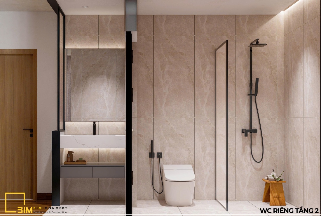 Thiết kế nội thất nhà phố, phòng vệ sinh riêng, bồn cầu thông minh